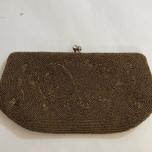 Vintage bags by Debbie made in Japan gold tone beaded clutch with kiss lock